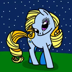 Size: 768x768 | Tagged: safe, artist:danielthebrony57, derpibooru import, moondancer (g3), earth pony, pony, blonde hair, cute, female, g3, g3 dancerbetes, g3 to g4, g4, generation leap, image, lidded eyes, mare, night, png, shadow, smiling, solo, stars, that was fast