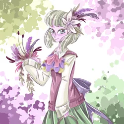 Size: 1280x1280 | Tagged: safe, artist:mrrowerscream, derpibooru import, lilac luster, equestria girls, games ponies play, bouquet, crystal empire, equestria girls-ified, female, flower, flower in hair, image, jpeg, looking at you, solo