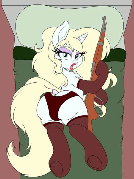 Size: 3600x4800 | Tagged: suggestive, ponybooru import, oc, oc:erika aethelhilde, unofficial characters only, pony, unicorn, aryan pony, bed, butt, female, image, mare, plot, png, solo