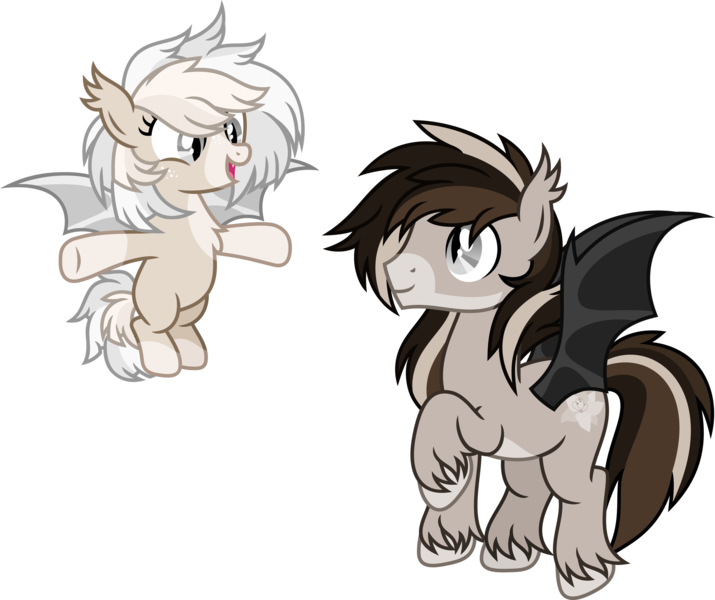 Size: 2674x2243 | Tagged: safe, artist:suramii, derpibooru import, oc, oc:cuddy, unofficial characters only, bat pony, pony, bat pony oc, bat wings, chest fluff, coat markings, duo, ear fluff, ear tufts, facial markings, female, filly, flying, foal, full body, high res, hooves, image, looking at each other, looking at someone, male, open mouth, open smile, png, raised hoof, show accurate, simple background, slit pupils, smiling, snip (coat marking), socks (coat marking), spread wings, stallion, tail, transparent background, unshorn fetlocks, wings, younger