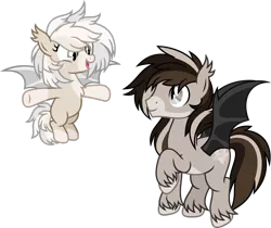Size: 2674x2243 | Tagged: safe, artist:suramii, derpibooru import, oc, oc:cuddy, unofficial characters only, bat pony, pony, bat pony oc, bat wings, chest fluff, coat markings, duo, ear fluff, ear tufts, facial markings, female, filly, flying, foal, full body, high res, hooves, image, looking at each other, looking at someone, male, open mouth, open smile, png, raised hoof, show accurate, simple background, slit pupils, smiling, snip (coat marking), socks (coat marking), spread wings, stallion, tail, transparent background, unshorn fetlocks, wings, younger