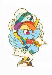 Size: 619x891 | Tagged: safe, artist:drtuo4, derpibooru import, part of a set, rainbow dash, pegasus, pony, beanie, bust, cloud, hat, image, jewelry, jpeg, lightning, necklace, solo