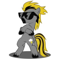 Size: 894x894 | Tagged: source needed, safe, artist:lulubell, derpibooru import, oc, unofficial characters only, pegasus, pony, bipedal, crossed hooves, frown, full body, image, male, pegasus oc, png, shadow, show accurate, simple background, solo, stallion, standing, sunglasses, tail, transparent background, two toned mane, two toned tail, unshorn fetlocks, wings