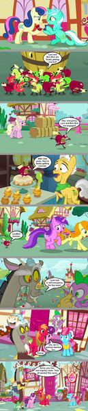 Size: 1136x5298 | Tagged: safe, derpibooru import, edit, edited screencap, screencap, amethyst star, big macintosh, bon bon, carrot top, cup cake, discord, golden harvest, grand pear, lyra heartstrings, millie, spike, sugar belle, sweetie drops, the big mac question, apple, comic, female, food, image, jpeg, lesbian, lyrabon, male, screencap comic, shipper on deck, shipping, straight, sugarmac