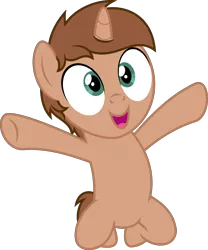 Size: 1924x2318 | Tagged: safe, artist:peternators, derpibooru import, oc, oc:heroic armour, unofficial characters only, pony, unicorn, brown mane, colt, foal, full body, happy, high res, hooves, horn, image, male, open mouth, open smile, png, show accurate, simple background, smiling, solo, transparent background, unicorn oc