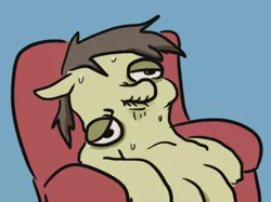 Size: 410x307 | Tagged: safe, artist:jargon scott, derpibooru import, oc, oc:tjpones, unofficial characters only, earth pony, pony, chair, image, male, png, sitting, spongebob squarepants, stallion, suds (episode), sweat