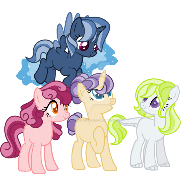 Size: 1280x1209 | Tagged: safe, artist:minty-sprinkle, derpibooru import, oc, unnamed oc, unofficial characters only, alicorn, dracony, earth pony, hybrid, pony, unicorn, base used, colored pupils, deviantart watermark, ethereal mane, image, interspecies offspring, magical lesbian spawn, obtrusive watermark, offspring, parent:big macintosh, parent:flash sentry, parent:fluttershy, parent:princess luna, parent:rainbow dash, parent:rarity, parent:spike, parent:twilight sparkle, parents:flashlight, parents:fluttermac, parents:lunadash, parents:sparity, png, simple background, starry mane, transparent background, watermark