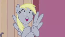 Size: 1920x1080 | Tagged: safe, derpibooru import, screencap, derpy hooves, pegasus, pony, season 5, slice of life (episode), ^^, clapping, cute, derpabetes, excited, eyes closed, female, happy, image, mare, png, solo