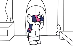 Size: 770x568 | Tagged: safe, artist:str8aura-draws-horses-and-stuff, derpibooru import, twilight sparkle, twilight sparkle (alicorn), alicorn, twilight sparkle's secret shipfic folder, bed, bedroom, black and white, clothes, cutie mark, desk, grayscale, homestuck, image, minimalist, modern art, monochrome, parody, png, shoes, twilight's castle