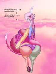 Size: 1500x2000 | Tagged: suggestive, artist:20thx5150, artist:jacalope, derpibooru import, discord, anthro, draconequus, belly, big belly, big breasts, breasts, brush, clothes, eris, image, lingerie, looking at you, pink cloud, png, pregcord, pregnant, rule 63, thicc ass