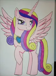 Size: 2992x4000 | Tagged: safe, artist:aking, derpibooru import, princess cadance, alicorn, hearts and hooves day, image, jpeg, solo, spread wings, traditional art, wings