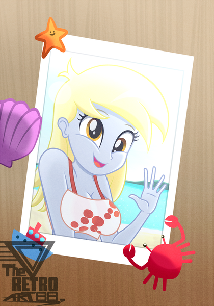 Size: 1150x1642 | Tagged: safe, artist:theretroart88, derpibooru import, derpy hooves, crab, equestria girls, birthday, breasts, cleavage, image, open mouth, png