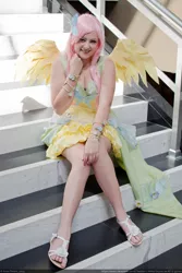 Size: 2000x3000 | Tagged: safe, artist:chastten, derpibooru import, fluttershy, human, clothes, cosplay, costume, image, irl, irl human, jpeg, photo, sitting, solo, stairs