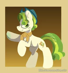 Size: 1533x1638 | Tagged: safe, artist:bluemoon, derpibooru import, pistachio, earth pony, pony, best gift ever, colt, farmer, foal, hat, image, male, png, raised hoof, solo, stallion