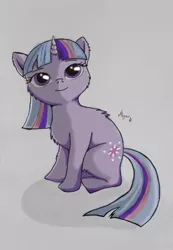 Size: 2453x3543 | Tagged: safe, artist:magarnadge, derpibooru import, twilight sparkle, pony, unicorn, chest fluff, female, gray background, image, jpeg, mare, simple background, smiling, solo, unicorn twilight