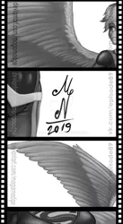 Size: 800x1455 | Tagged: safe, artist:magarnadge, derpibooru import, rainbow dash, anthro, pegasus, female, grayscale, image, jpeg, monochrome, signature, solo