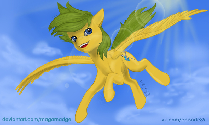 Size: 1700x1020 | Tagged: safe, artist:magarnadge, derpibooru import, oc, unofficial characters only, pegasus, pony, flying, image, jpeg, outdoors, pegasus oc, solo, wings