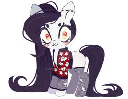 Size: 1024x799 | Tagged: safe, artist:miioko, derpibooru import, oc, unofficial characters only, earth pony, pony, clothes, deviantart watermark, ear piercing, earth pony oc, eyelashes, image, obtrusive watermark, piercing, png, simple background, smiling, socks, solo, stockings, tattoo, thigh highs, transparent background, watermark