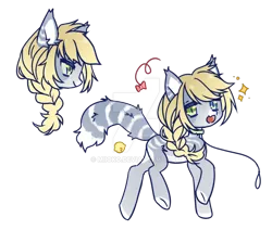 Size: 1024x869 | Tagged: safe, artist:miioko, derpibooru import, oc, unofficial characters only, cat, cat pony, original species, pony, braid, bust, deviantart watermark, duo, image, obtrusive watermark, png, simple background, transparent background, watermark