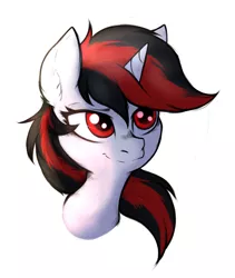 Size: 1600x1900 | Tagged: safe, artist:tatykin, derpibooru import, oc, oc:blackjack, unofficial characters only, pony, unicorn, fallout equestria, fallout equestria: project horizons, bust, ear fluff, fanfic art, female, horn, image, jpeg, mare, portrait, simple background, solo, two toned mane, unicorn oc, white background