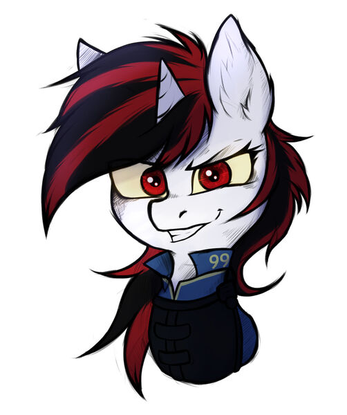 Size: 1600x1914 | Tagged: safe, artist:tatykin, derpibooru import, oc, oc:blackjack, pony, unicorn, fallout equestria, fallout equestria: project horizons, bust, fanfic art, female, horn, image, jpeg, looking at you, mare, portrait, shooty look, simple background, solo, unicorn oc, white background