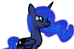 Size: 3750x2499 | Tagged: safe, artist:naturajellyfish, derpibooru import, princess luna, alicorn, pony, angry, autodesk sketchbook, ethereal mane, female, folded wings, galaxy mane, horn, image, looking at something, luna is not amused, mare, png, simple background, solo, starry mane, transparent background, unamused, wings