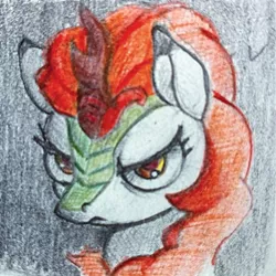 Size: 599x600 | Tagged: safe, artist:ponsce, derpibooru import, autumn blaze, kirin, bust, image, jpeg, portrait, solo, traditional art