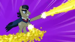 Size: 1920x1080 | Tagged: safe, derpibooru import, screencap, filthy rich, earth pony, pony, do princesses dream of magic sheep, season 5, angry, bits, image, male, money, money shot, png, solo, stallion, super rich, the money warrior