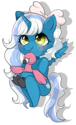 Size: 683x1121 | Tagged: safe, artist:dvstbvnny, derpibooru import, oc, oc:fleurbelle, alicorn, bird, flamingo, pony, adorabelle, alicorn oc, blushing, bow, chibi, cute, female, hair bow, holding, horn, image, mare, ocbetes, plushie, png, simple background, transparent background, wings, yellow eyes