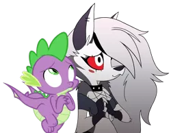 Size: 1198x928 | Tagged: safe, artist:memnoch, artist:ponygamer2020, derpibooru import, spike, dragon, hellhound, :3, adorable face, crossover, crossover shipping, cute, duo, female, helluva boss, image, looking up, loona (helluva boss), loonabetes, male, png, shipping, simple background, spikabetes, spikelove, spiloona, straight, transparent background, vector, winged spike, wings