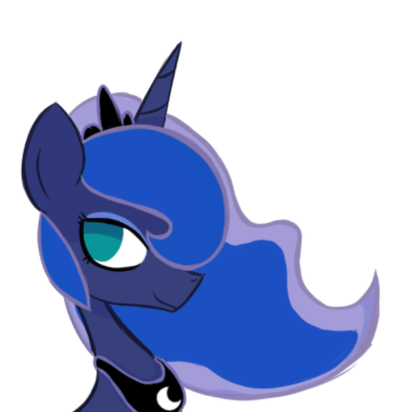 Size: 606x628 | Tagged: safe, artist:alandisc, derpibooru import, princess luna, alicorn, bust, crown, female, horn, image, jewelry, no pupils, png, regalia, simple background, smiling, smirk, solo, solo female, white background