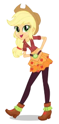 Size: 959x2000 | Tagged: dead source, safe, derpibooru import, official, applejack, equestria girls, applejack's hat, boots, clothes, cowboy hat, female, freckles, hand on hip, hat, image, leggings, looking at you, open mouth, open smile, png, shirt, shoes, simple background, skirt, smiling, solo, transparent background, vector