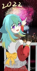 Size: 720x1356 | Tagged: safe, artist:陌路, derpibooru import, oc, oc:陌路, anthro, 2022, fireworks, image, jpeg, looking at you, new year, smiling, smiling at you