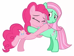 Size: 1280x976 | Tagged: safe, artist:detailedatream1991, derpibooru import, minty, pinkie pie, earth pony, pony, duo, eyes closed, female, g3, g3 to g4, generation leap, hug, image, jpeg, mare, simple background, white background