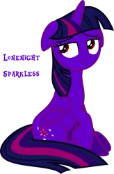 Size: 2679x4096 | Tagged: safe, anonymous artist, artist:korsoo, color edit, derpibooru import, edit, twilight sparkle, twilight sparkle (alicorn), alicorn, pony, stranger than fan fiction, colored, female, floppy ears, folded wings, high res, image, lonely, mare, png, raised hoof, sad, simple background, sitting, solo, sorrow, text, transparent background, vector, wings
