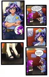 Size: 2400x3800 | Tagged: safe, artist:sjmarts, derpibooru import, princess luna, rarity, human, equestria girls, bus, clothes, comic, comic page, crossover, fine, high heels, humanized, image, png, police officer, shoes, spice girls, spice world, stiletto heels, ticket, worried