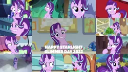 Size: 1280x721 | Tagged: safe, derpibooru import, edit, edited screencap, editor:quoterific, screencap, phyllis, starlight glimmer, changeling, pony, unicorn, a horse shoe-in, a royal problem, all bottled up, celestial advice, no second prances, road to friendship, rock solid friendship, season 6, season 7, season 8, season 9, student counsel, the crystalling, the parent map, the times they are a changeling, to where and back again, spoiler:s08, spoiler:s09, bag, cute, female, floppy ears, friendship express, glimmerbetes, image, lip bite, locomotive, magic, mare, nervous laugh, open mouth, open smile, png, saddle bag, school of friendship, shrunken pupils, smiling, starlight glimmer day, starlight's office, steam locomotive, telekinesis, text, train, twilight's castle