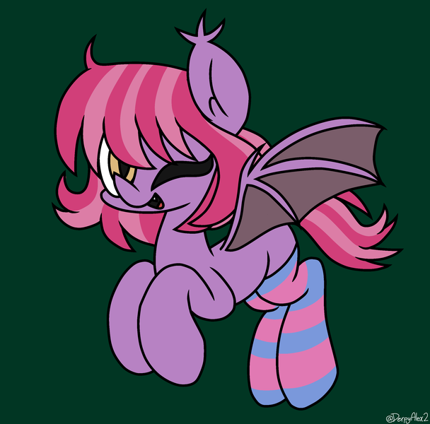 Size: 2374x2344 | Tagged: safe, artist:derpyalex2, derpibooru import, oc, unofficial characters only, bat pony, pony, clothes, flying, image, looking at you, one eye closed, png, socks, wink, winking at you