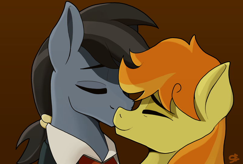 Size: 4160x2808 | Tagged: safe, artist:sefastpone, derpibooru import, braeburn, star spur, earth pony, pony, appleloosa resident, clothes, digital art, eyes closed, gay, hair tie, image, male, png, shipping, stallion