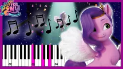 Size: 1280x720 | Tagged: safe, derpibooru import, pipp petals, pegasus, pony, glowin' up, my little pony: a new generation, spoiler:my little pony: a new generation, g5, image, jpeg, keyboard, music notes, solo, spotlight, youtube link, youtube thumbnail