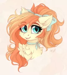 Size: 1800x2000 | Tagged: safe, artist:vird-gi, derpibooru import, oc, oc:sunshine drift, unofficial characters only, bat pony, pony, bat pony oc, bat wings, bow, bust, chest fluff, ear fluff, eyebrows, eyebrows visible through hair, fangs, female, hair bow, image, jpeg, looking at you, necktie, portrait, signature, simple background, smiling, smiling at you, solo, wings