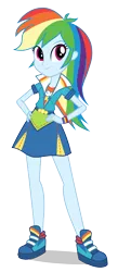 Size: 848x1940 | Tagged: dead source, safe, derpibooru import, official, rainbow dash, equestria girls, friendship games, canterlot high, clothes, female, hand on hip, image, looking at you, png, school spirit, shoes, simple background, skirt, solo, transparent background, vector, wondercolts