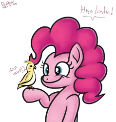 Size: 2000x2100 | Tagged: safe, artist:dashyoshi, derpibooru import, pinkie pie, bird, cockatiel, earth pony, pony, cute, image, png, simple background, smiling, solo, transparent background