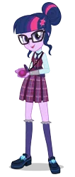 Size: 850x2000 | Tagged: dead source, safe, derpibooru import, sci-twi, twilight sparkle, equestria girls, friendship games, clothes, crystal prep academy, crystal prep academy uniform, crystal prep shadowbolts, female, glasses, image, looking at you, magic capture device, open mouth, open smile, pleated skirt, png, school uniform, shoes, simple background, skirt, smiling, socks, solo, transparent background, vector