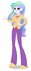 Size: 875x2000 | Tagged: dead source, safe, derpibooru import, official, princess celestia, equestria girls, brooch, clothes, cutie mark accessory, cutie mark brooch, female, hand on hip, image, jacket, jewelry, looking at you, pants, png, principal celestia, shoes, simple background, smiling, solo, transparent background, vector