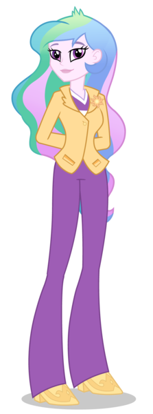 Size: 744x2000 | Tagged: dead source, safe, derpibooru import, princess celestia, equestria girls, arm behind back, brooch, clothes, cutie mark accessory, cutie mark brooch, female, image, jacket, jewelry, looking at you, pants, png, principal celestia, shoes, simple background, smiling, solo, transparent background, vector