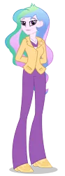 Size: 744x2000 | Tagged: dead source, safe, derpibooru import, princess celestia, equestria girls, arm behind back, brooch, clothes, cutie mark accessory, cutie mark brooch, female, image, jacket, jewelry, looking at you, pants, png, principal celestia, shoes, simple background, smiling, solo, transparent background, vector