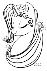 Size: 2180x3281 | Tagged: safe, artist:c.a.m.e.l.l.i.a, derpibooru import, oc, oc:lilce, unicorn, baby hair, beautiful, black and white, digital art, grayscale, image, monochrome, png, simple background, white background