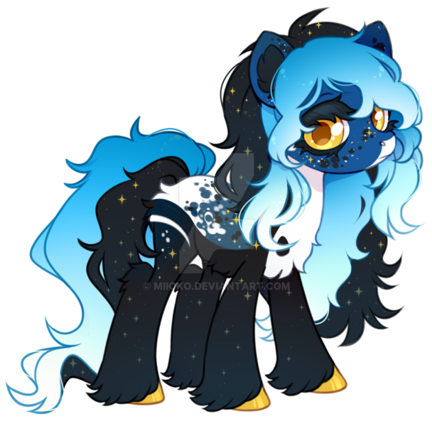 Size: 1024x1010 | Tagged: safe, artist:miioko, derpibooru import, oc, unofficial characters only, earth pony, pony, chest fluff, deviantart watermark, earth pony oc, ethereal mane, eyelashes, female, image, mare, obtrusive watermark, png, simple background, starry mane, transparent background, unshorn fetlocks, watermark