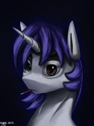 Size: 1000x1346 | Tagged: safe, artist:vezja, derpibooru import, oc, oc:starry night (eaw), pony, unicorn, equestria at war mod, bust, cigar, female, horn, image, mare, png, portrait, signature, simple background, smoking, solo, tired